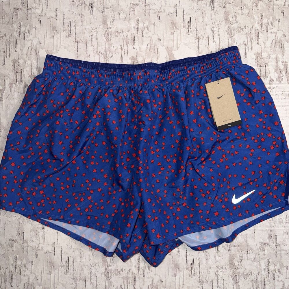 Nike Dri-FIT Women’s 1X Blue Red Star Print Running Shorts NWT Plus Size